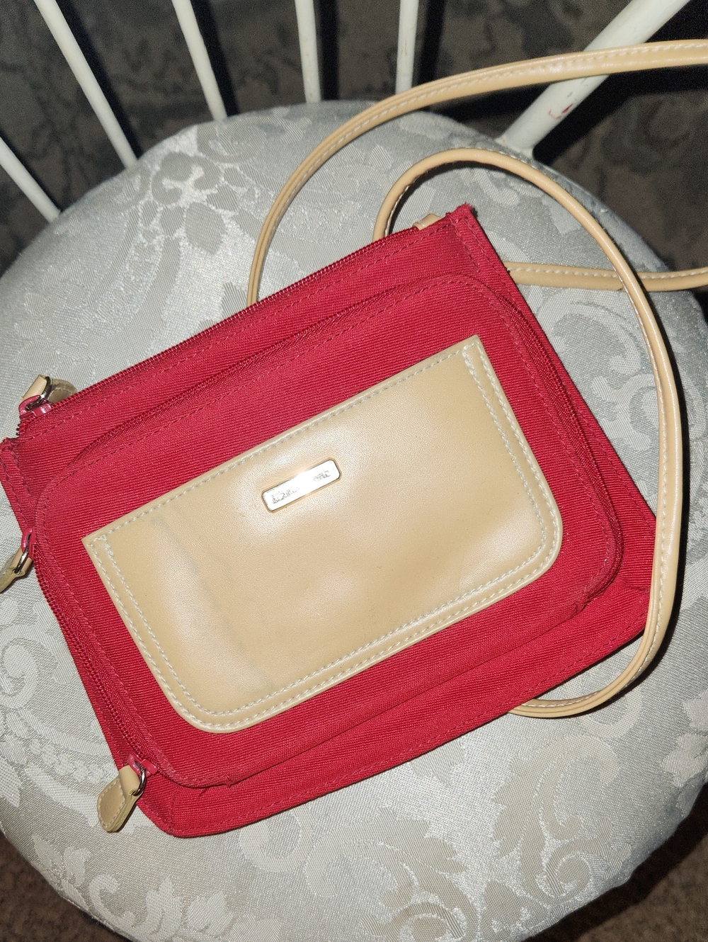 Liz Clabourne Women’s Red Crossbody Bag with Tan Accent.